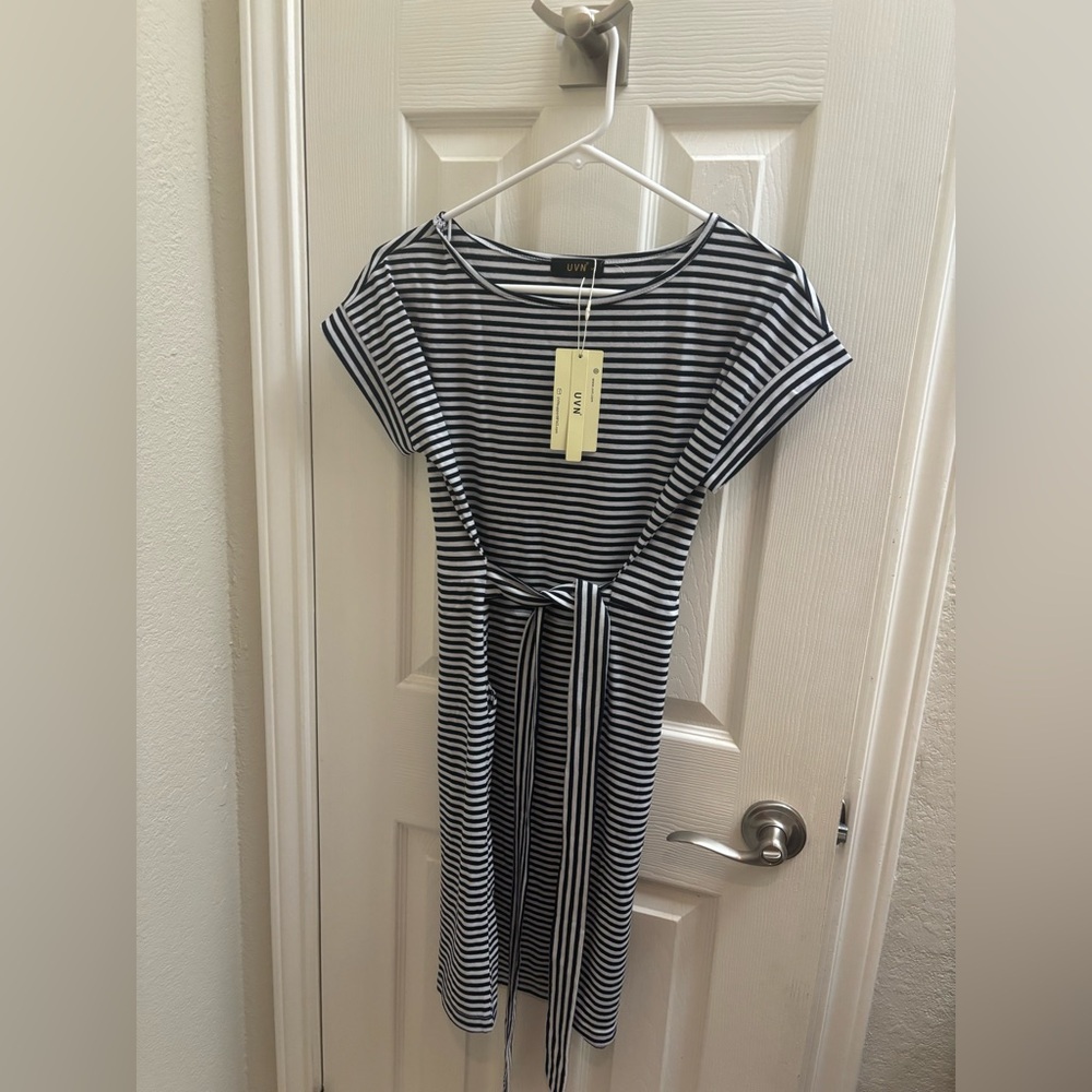 Navy and White Striped Dress